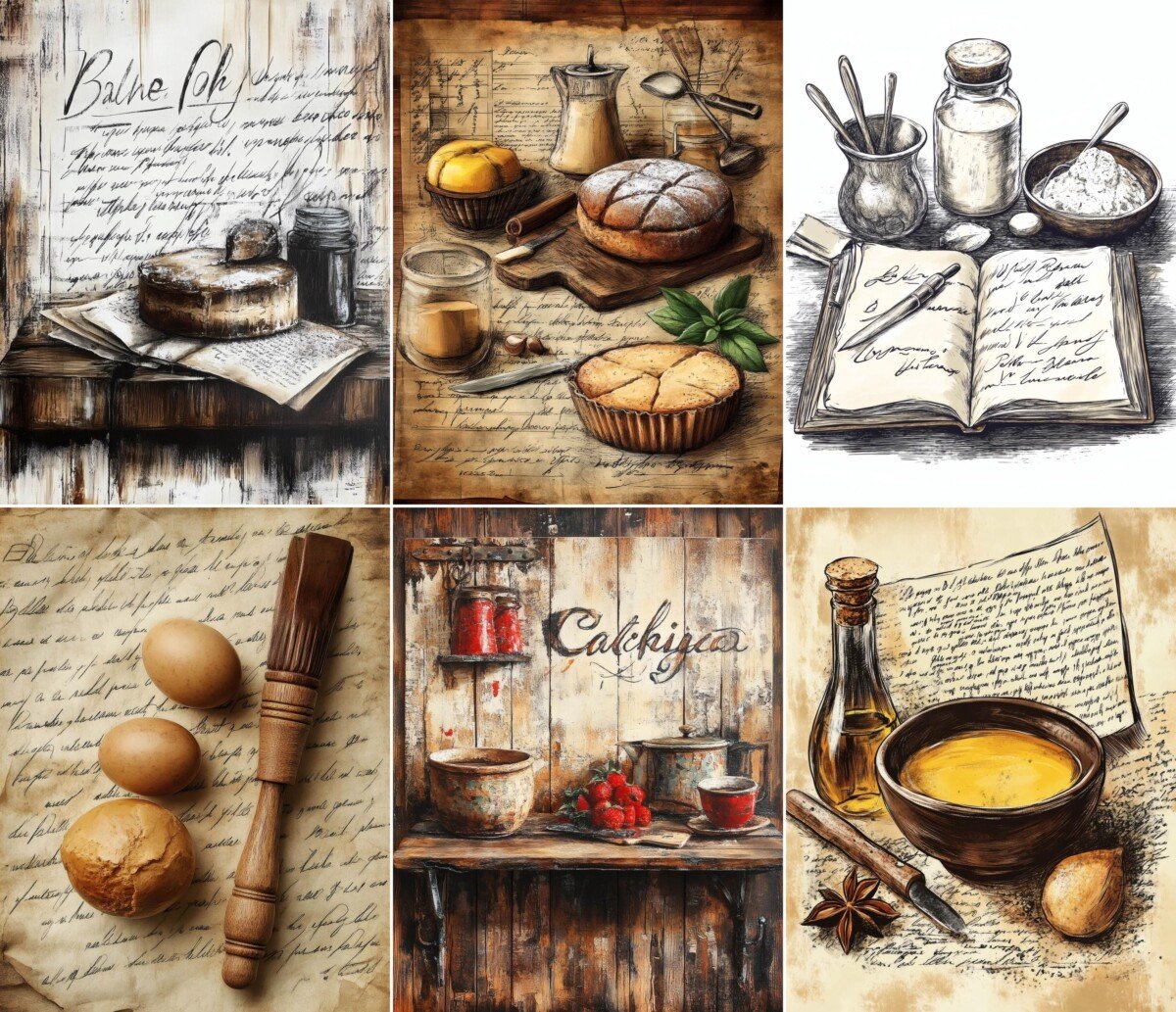Vintage baking and kitchen collage journal pages, preview 5