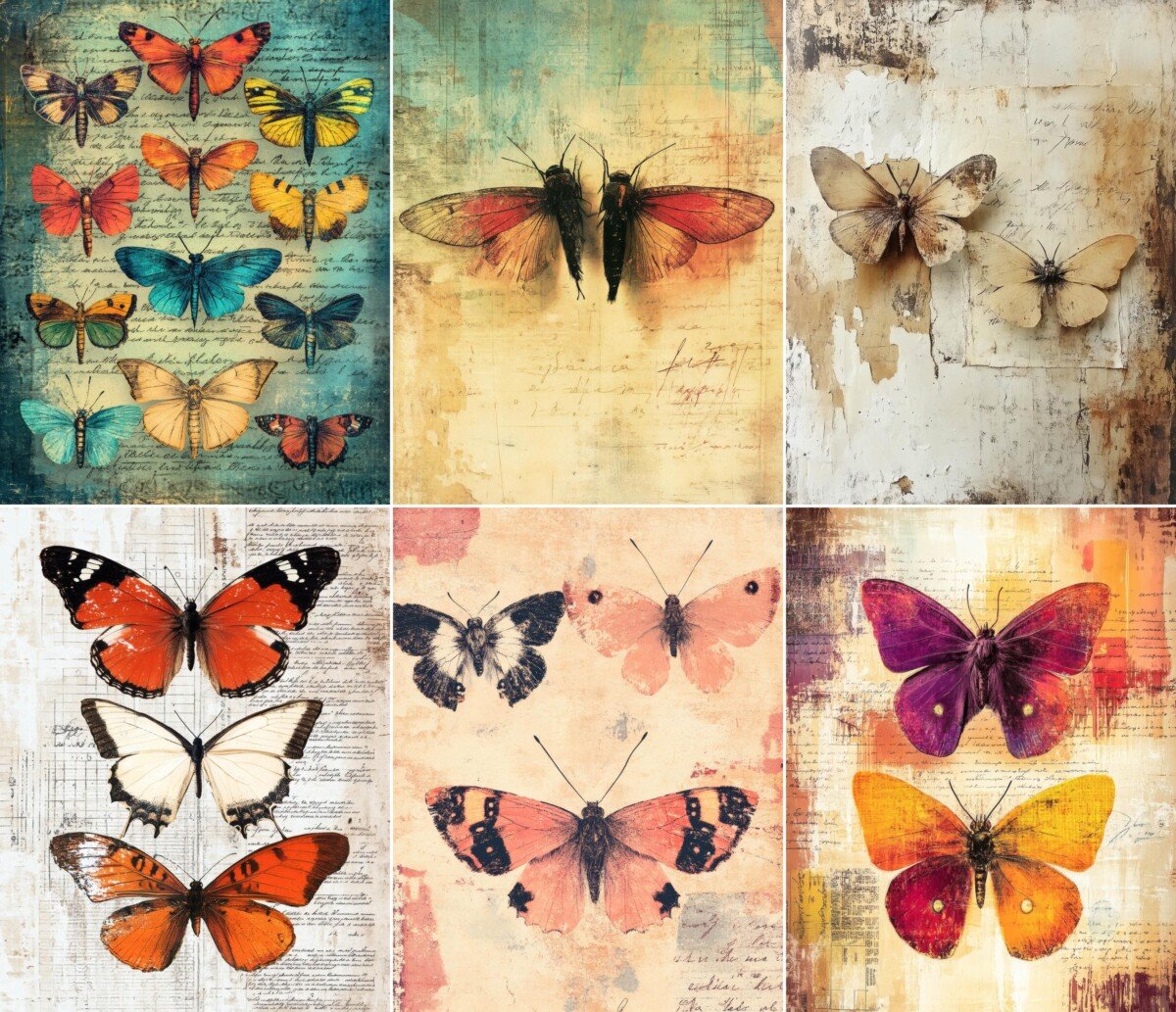 Vintage moth and butterfly collage journal pages, preview 3
