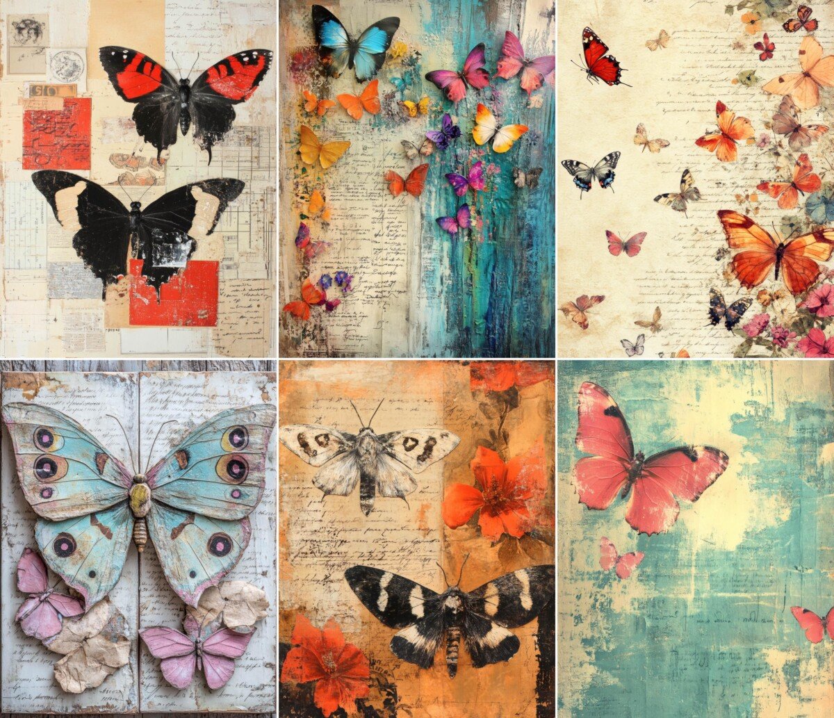 Vintage moth and butterfly collage journal pages, preview 4