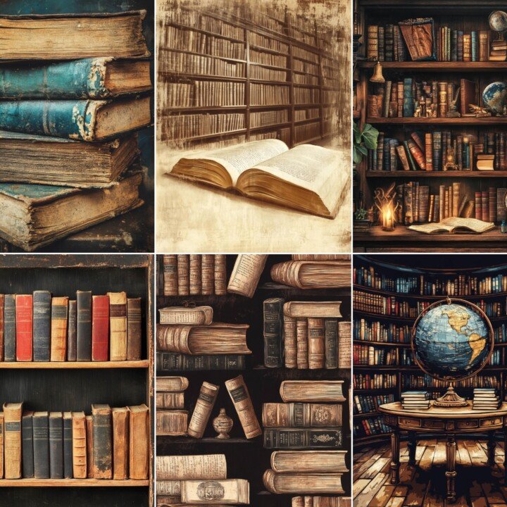 dark – 56 Dark Academia Library Background Junk Journal Pages