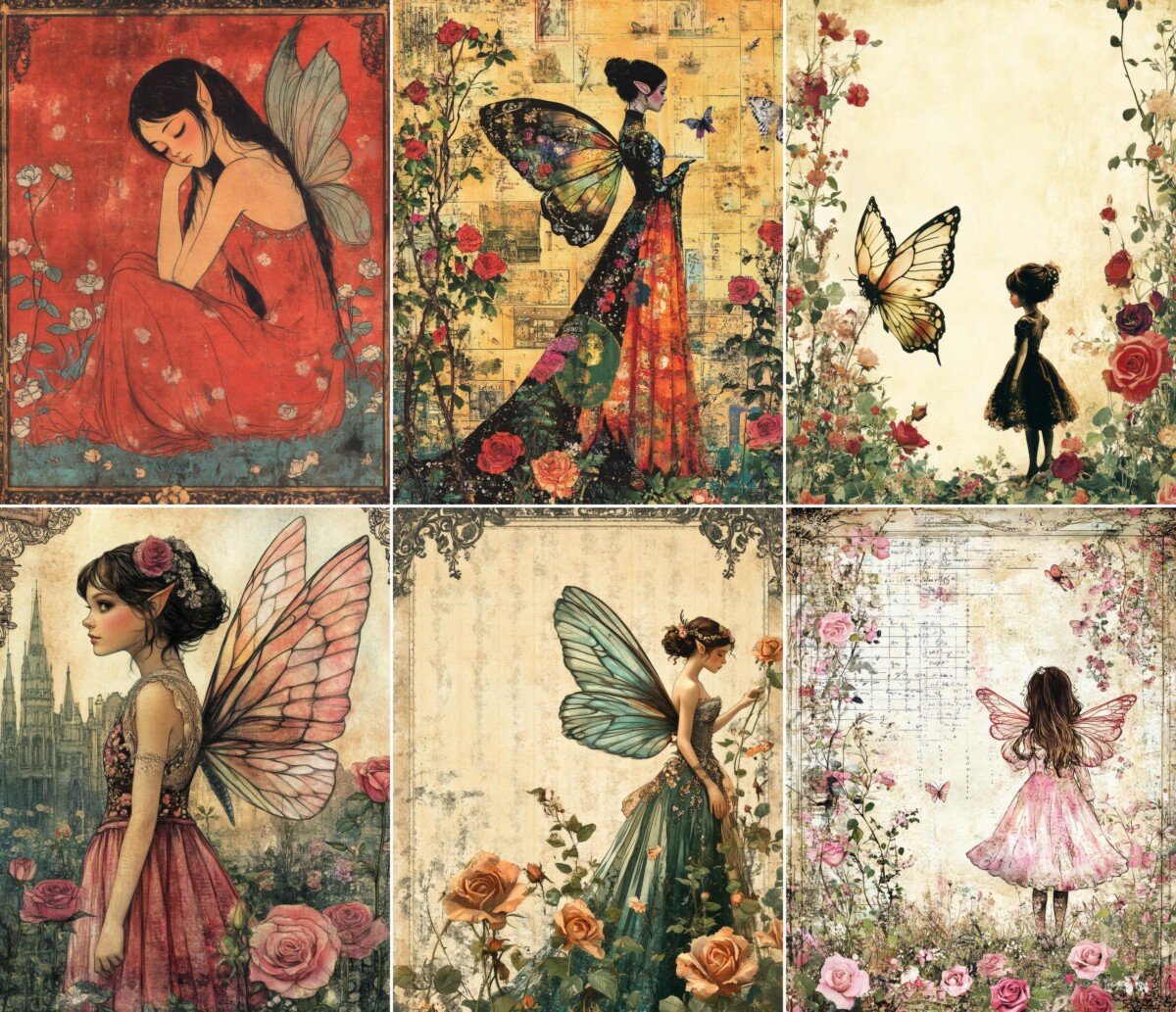 fairy – 55 Fairy Rose Garden Background Junk Journal Pages