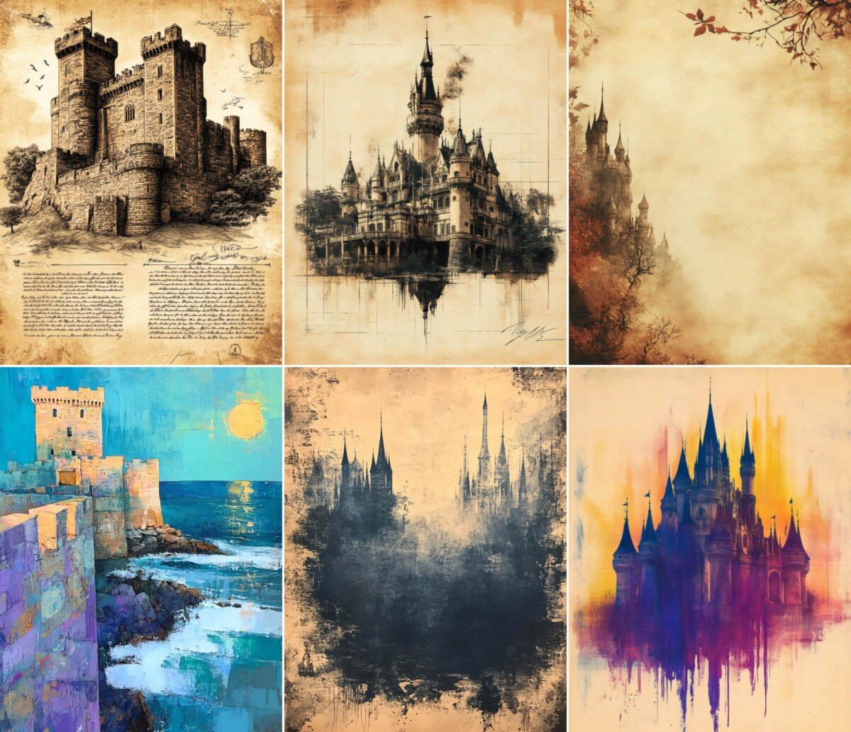 fantasy – 52 Fantasy Castle Background Junk Journal Pages