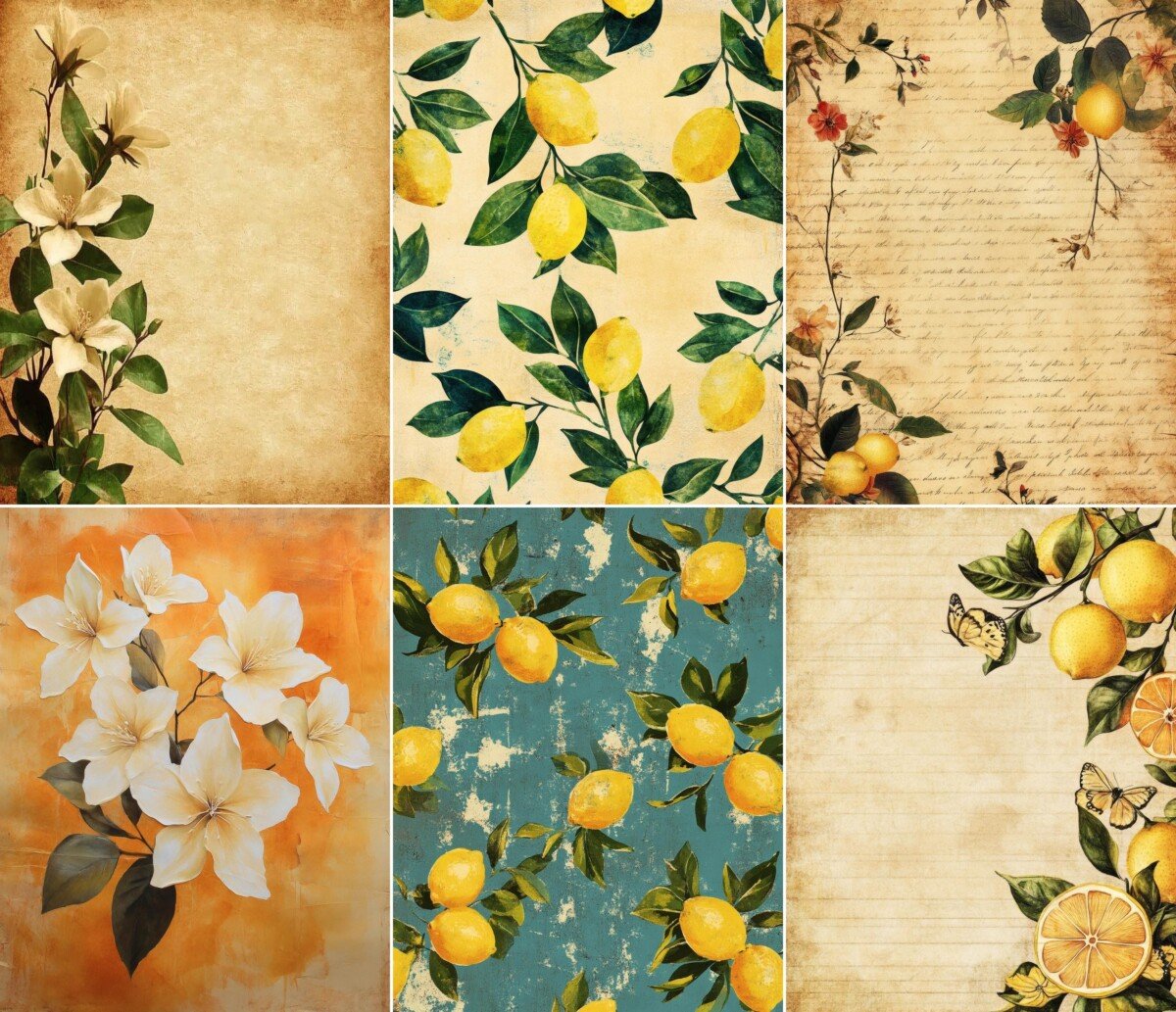 botanical – 56 Botanical Lemon Blossom Background Junk Journal Pages