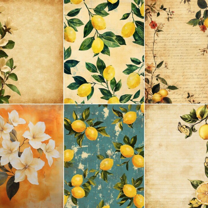 botanical – 56 Botanical Lemon Blossom Background Junk Journal Pages
