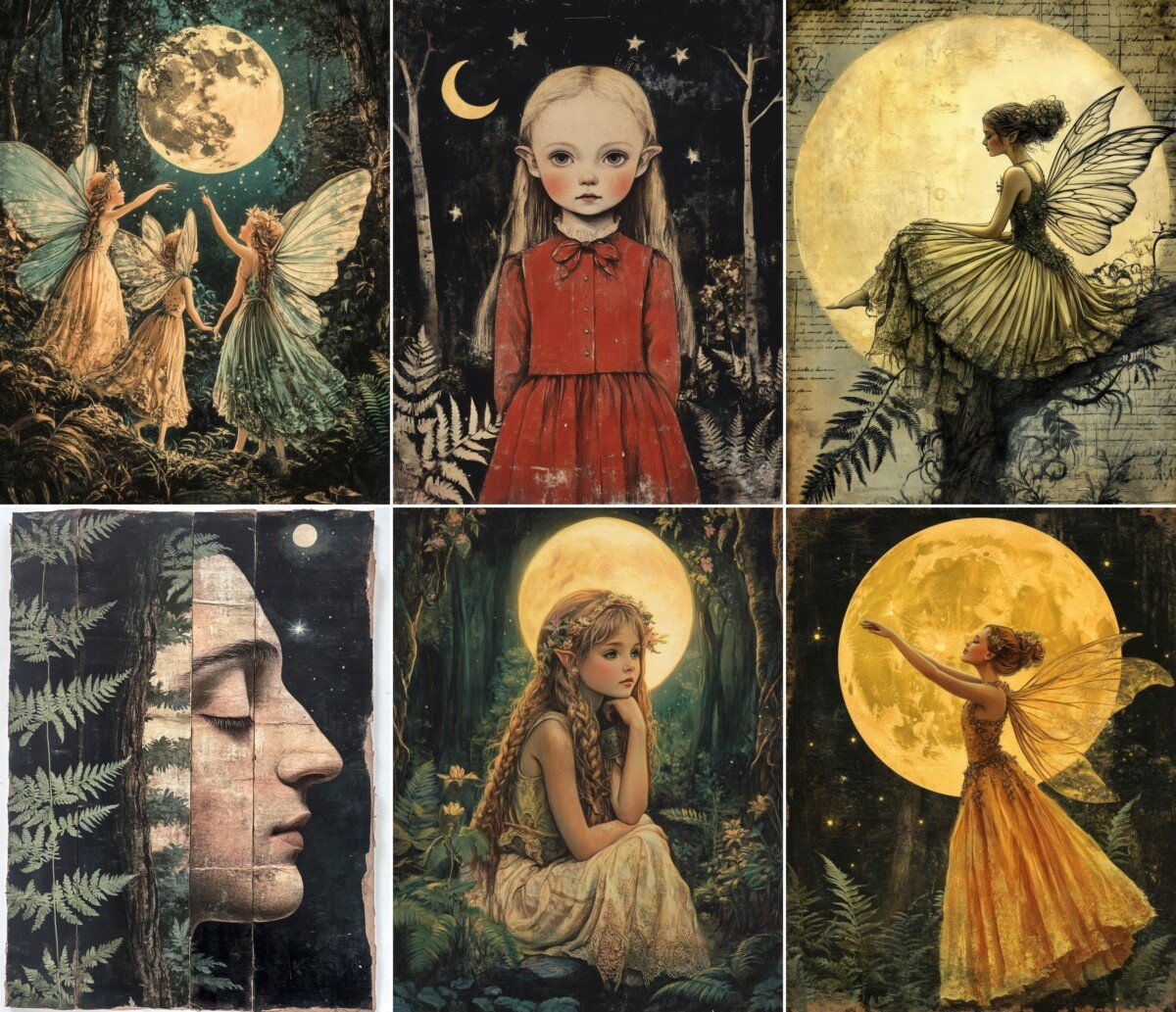 moonlit – 53 Moonlit Fairy Forest Background Junk Journal Pages
