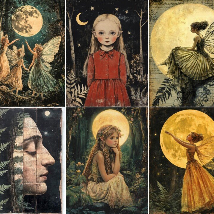 moonlit – 53 Moonlit Fairy Forest Background Junk Journal Pages
