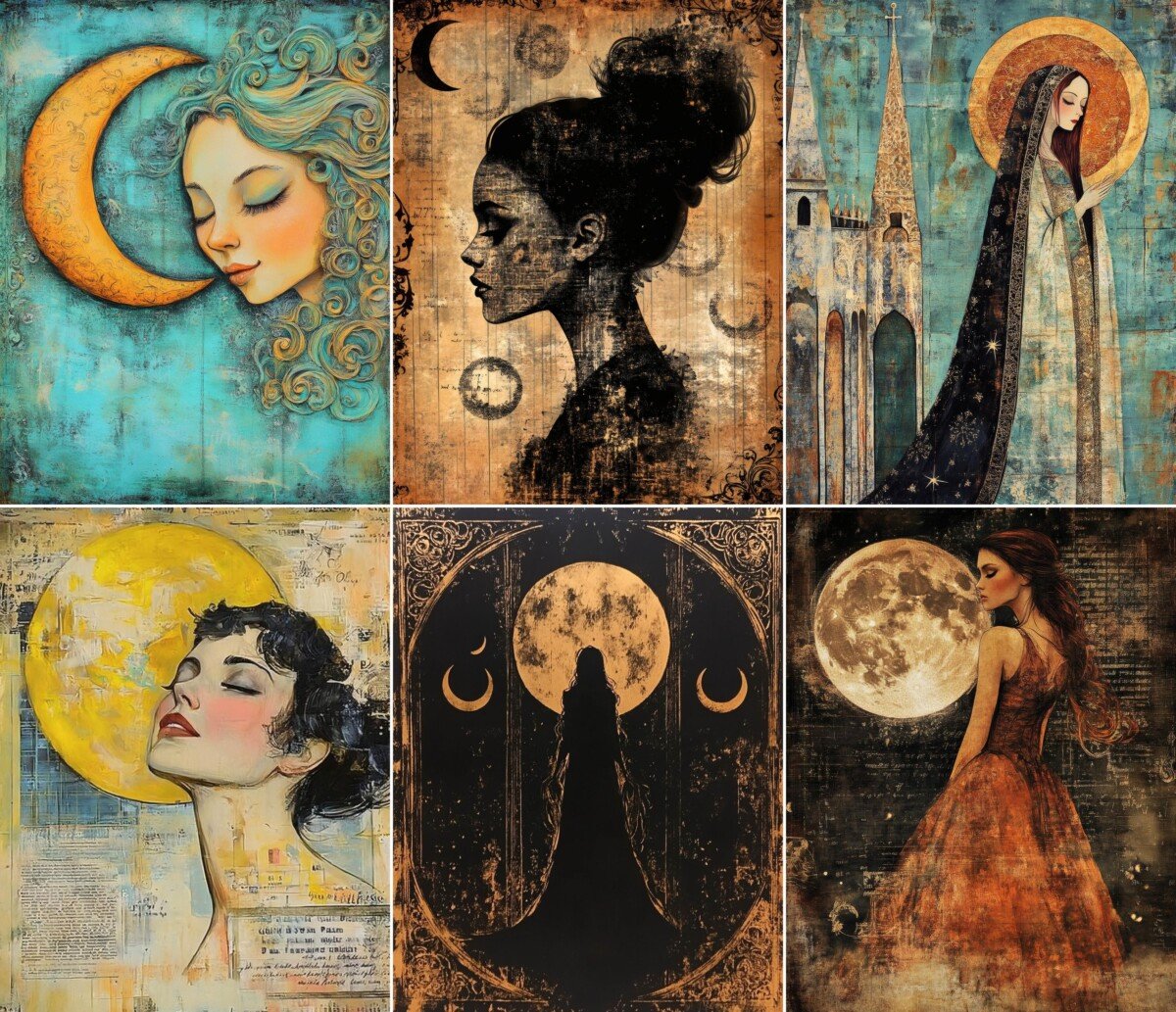 moon – 50 Moon Priestess Background Junk Journal Pages