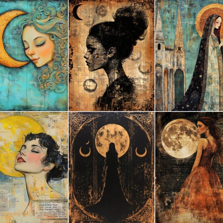moon – 50 Moon Priestess Background Junk Journal Pages