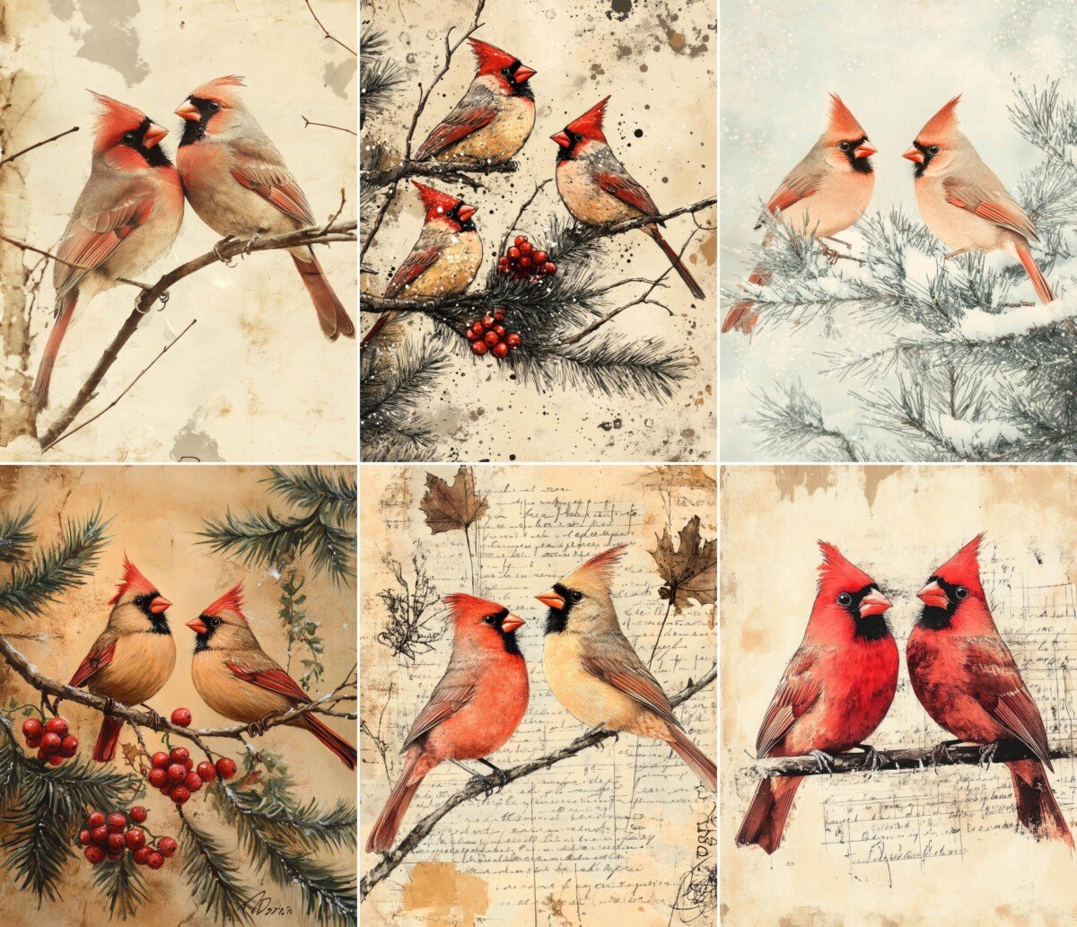 christmas – 68 Christmas Cardinal Background Junk Journal Pages