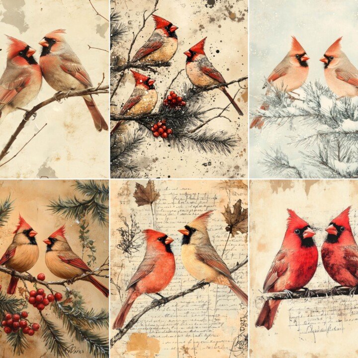 christmas – 68 Christmas Cardinal Background Junk Journal Pages