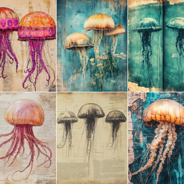 ocean – 56 Ocean Jellyfish Background Junk Journal Pages