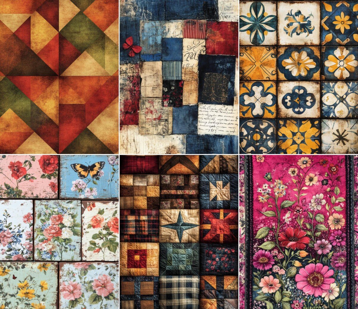 quilt – 56 Quilt Block Heritage Background Junk Journal Pages