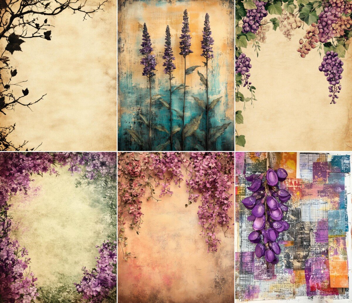 botanical – 56 Botanical Wisteria Background Journal Pages