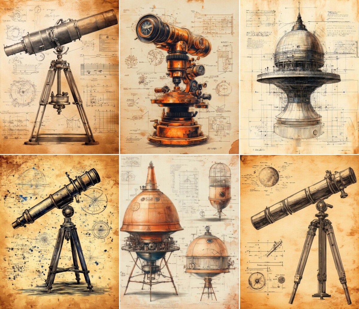 steampunk – 56 Steampunk Observatory Background Journal Pages