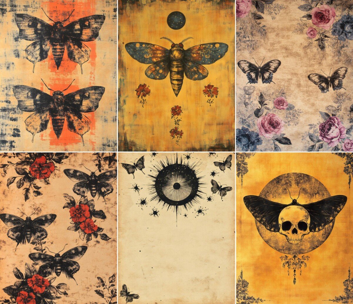 tarot – 46 Tarot and Moths Background Journal Pages