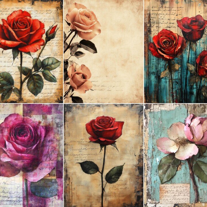 antique – 64 Antique Rose Junk Journal Pages