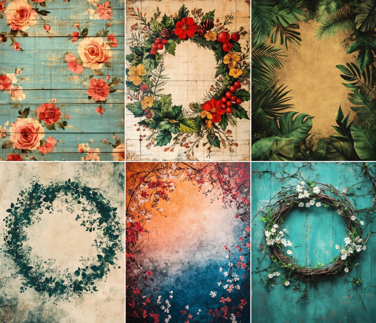 botanical – 55 Botanical Wreath Junk Journal Pages