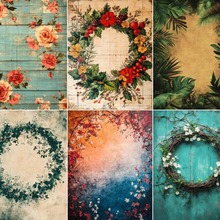 botanical – 55 Botanical Wreath Junk Journal Pages