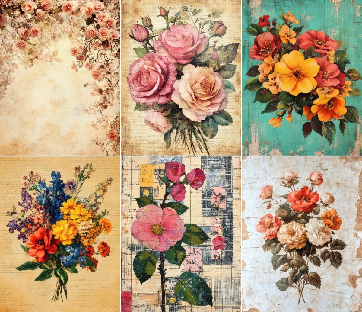 botanical – 56 Botanical Floral Bouquet Junk Journal Pages