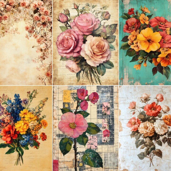 botanical – 56 Botanical Floral Bouquet Junk Journal Pages