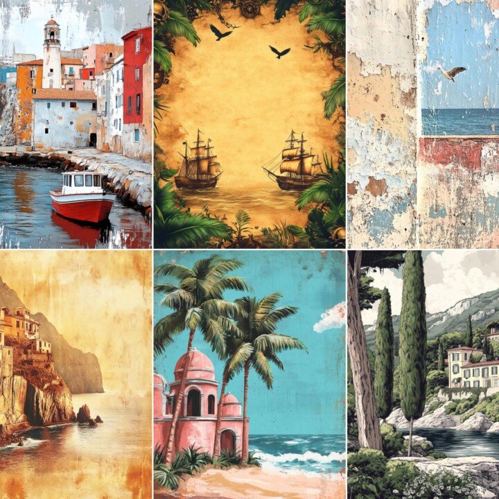 vintage – 55 Vintage Mediterranean Coast Junk Journal Pages