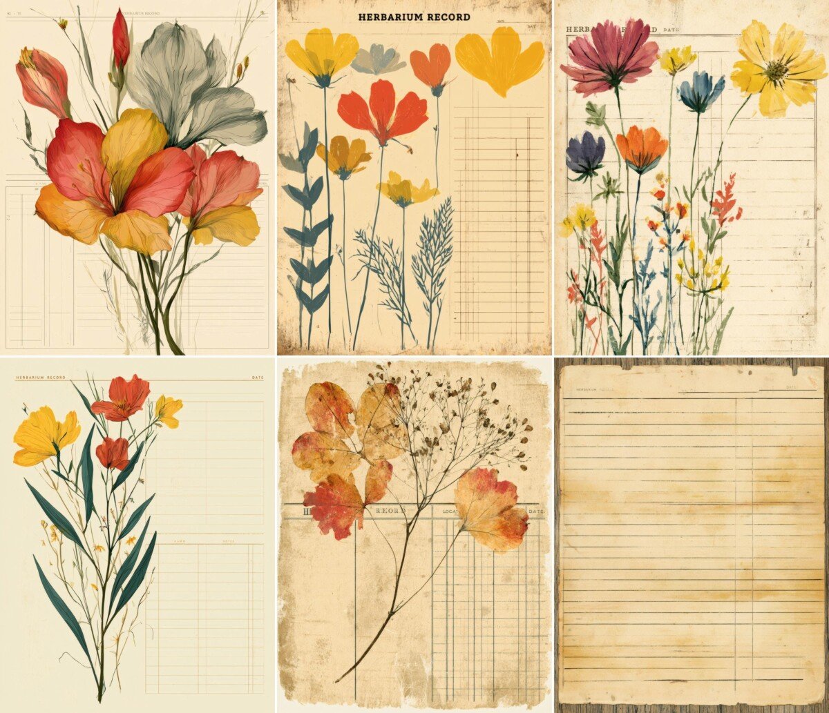 vintage – 28 Vintage Herbarium Record Cards Junk Journal Pages