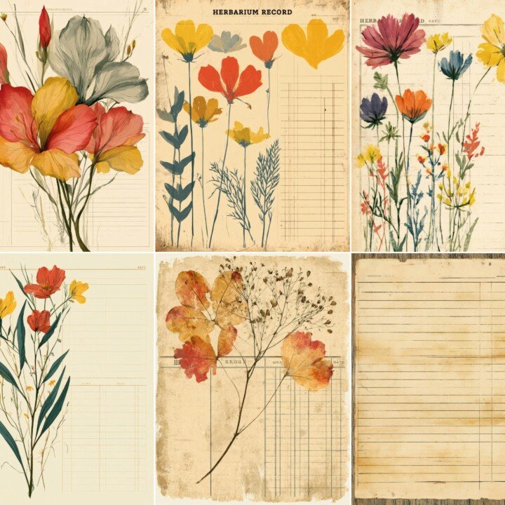 vintage – 28 Vintage Herbarium Record Cards Junk Journal Pages