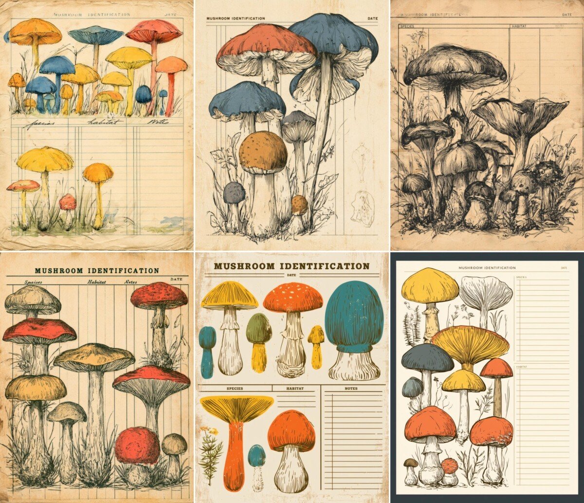 vintage – 28 Vintage Mushroom Identification Cards Junk Journal Pages