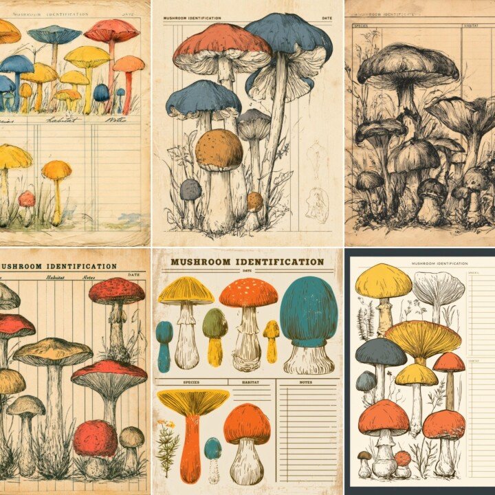 vintage – 28 Vintage Mushroom Identification Cards Junk Journal Pages