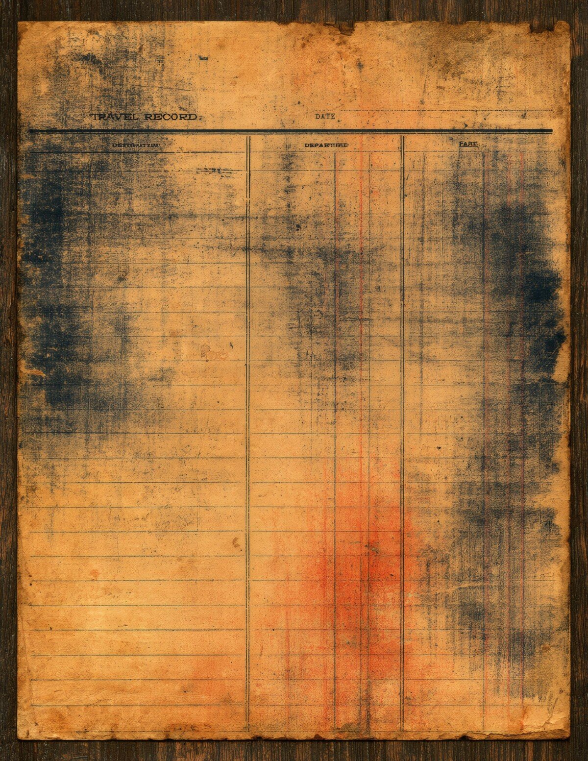 Vintage train record card preview with ruled travel ledger paper and worn edges