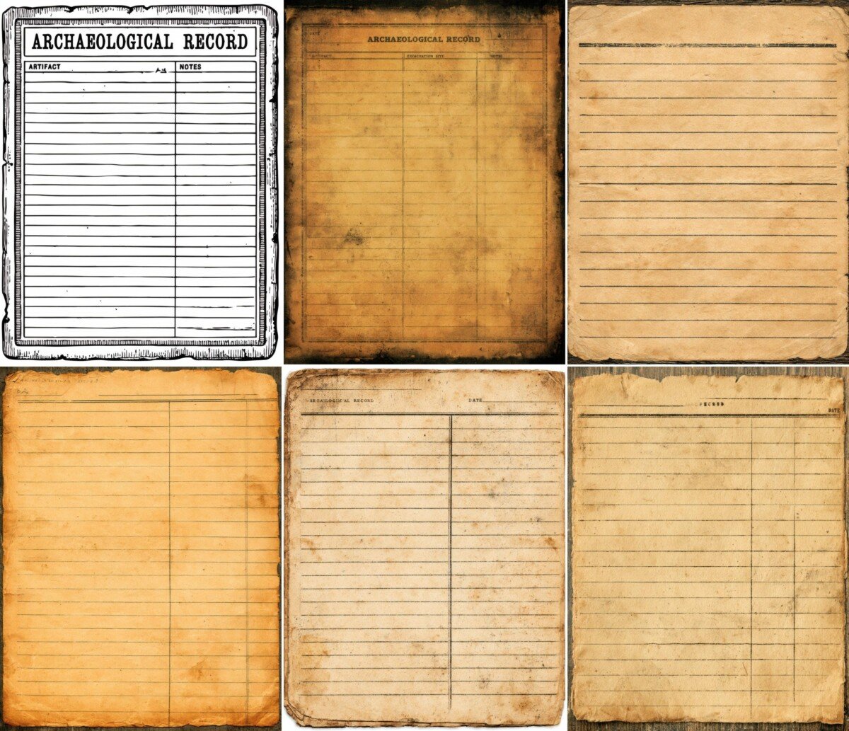 Vintage record digital paper preview with ruled lines, faded type and worn edges