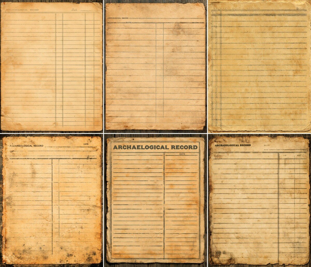 Vintage record digital paper preview with ruled lines, faded type and worn edges