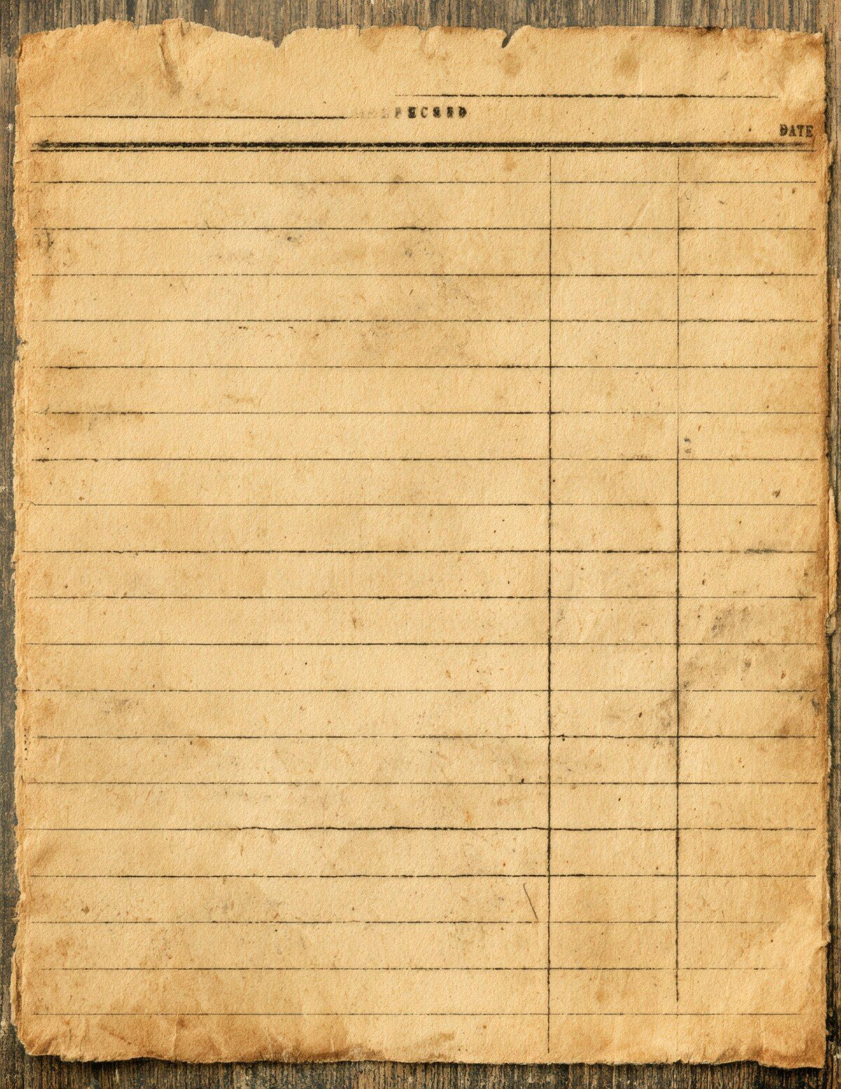 Vintage record digital paper preview with ruled lines, faded type and worn edges