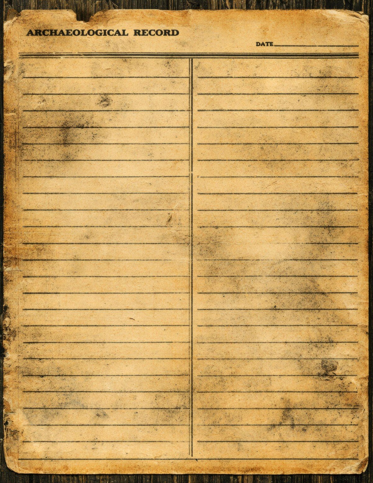 Vintage record digital paper preview with ruled lines, faded type and worn edges