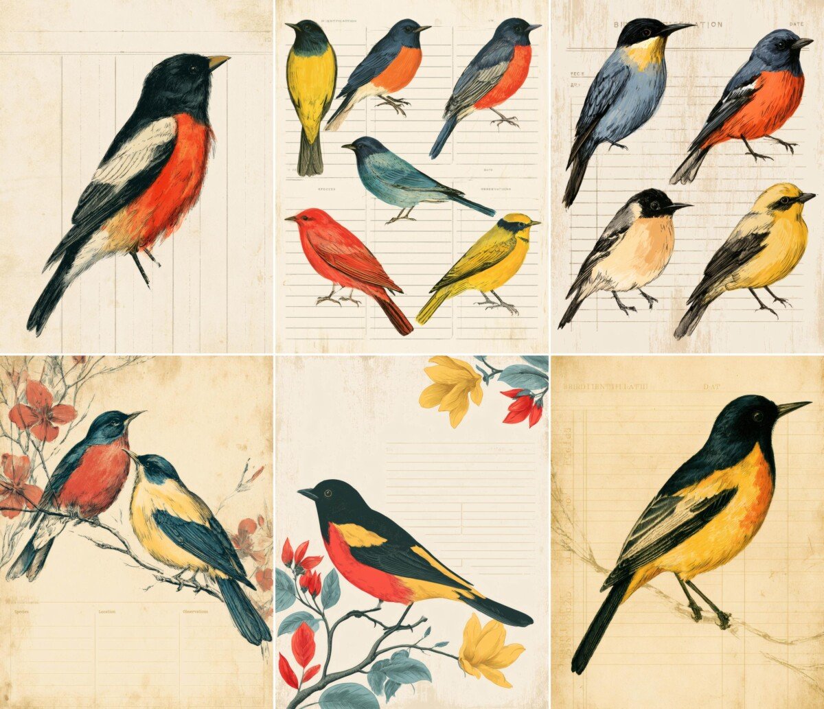 vintage – 28 Vintage Bird Identification Cards Junk Journal Kit