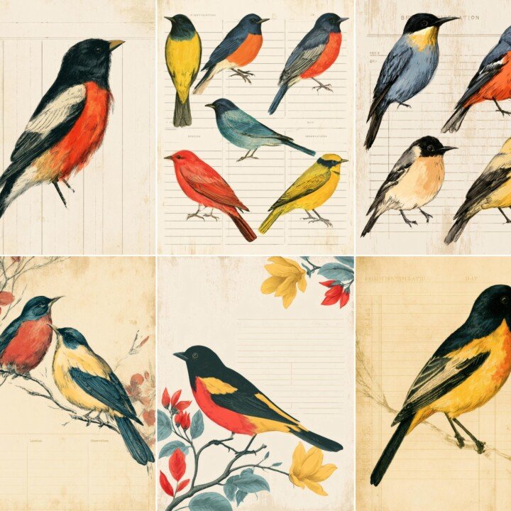 vintage – 28 Vintage Bird Identification Cards Junk Journal Kit