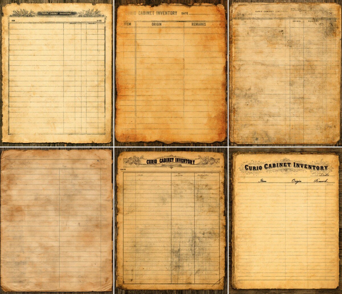 vintage – 20 Vintage Curio Cabinet Inventory Cards Junk Journal Pages