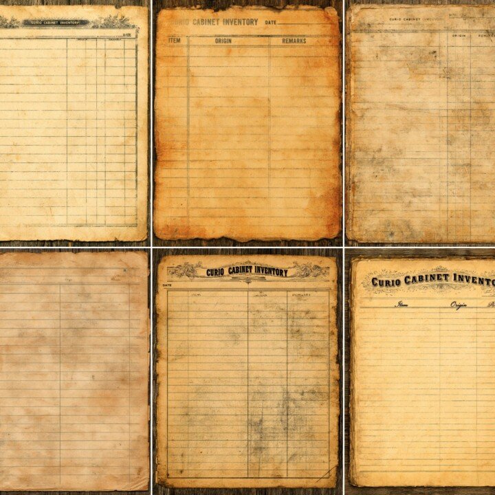 vintage – 20 Vintage Curio Cabinet Inventory Cards Junk Journal Pages
