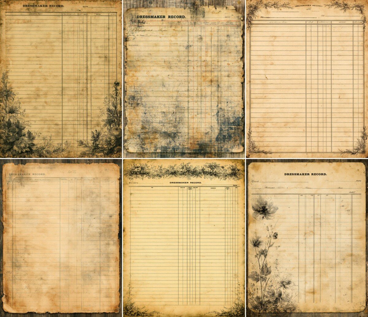 vintage – 20 Vintage Dressmaker Record Cards Junk Journal Pages