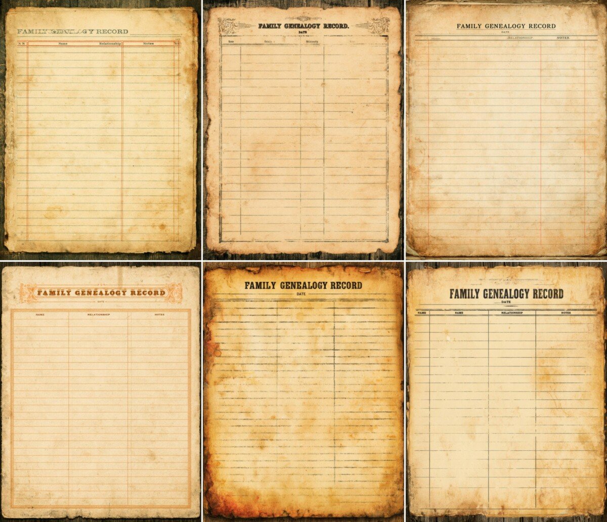 vintage – 20 Vintage Family Genealogy Record Cards Junk Journal Pages