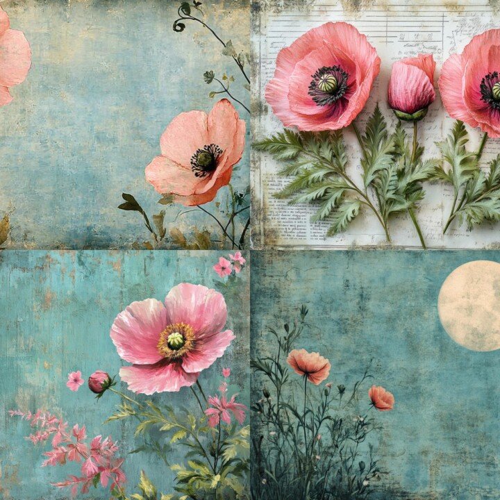 moonlit – Moonlit Botanical Journal Papers, Poppy & Fern Archive Collection, Vintage Nature Backgrounds, Junk Journal Supplies, Digital Download