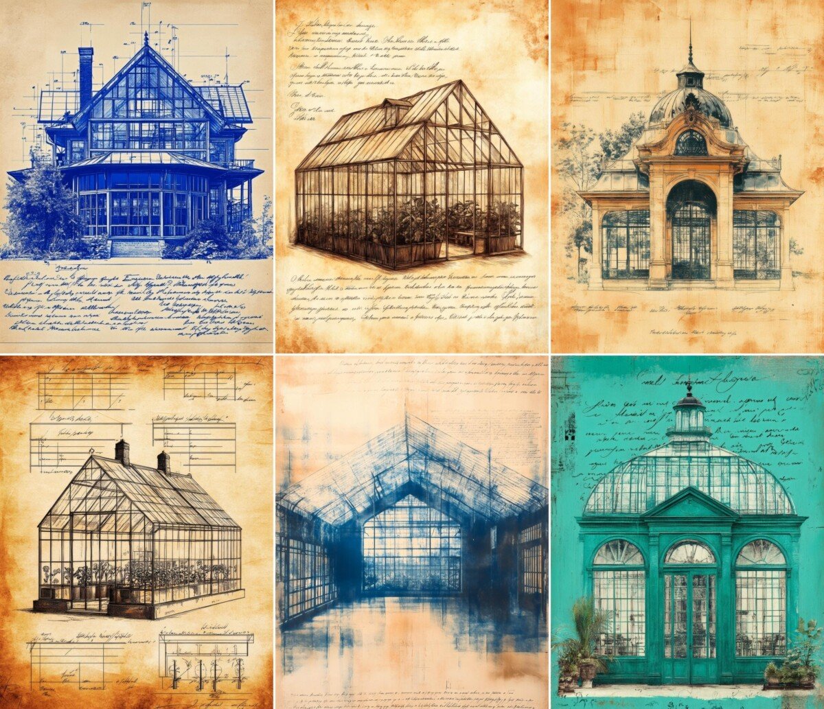 antique – 56 Antique Greenhouse Blueprints Journal Pages