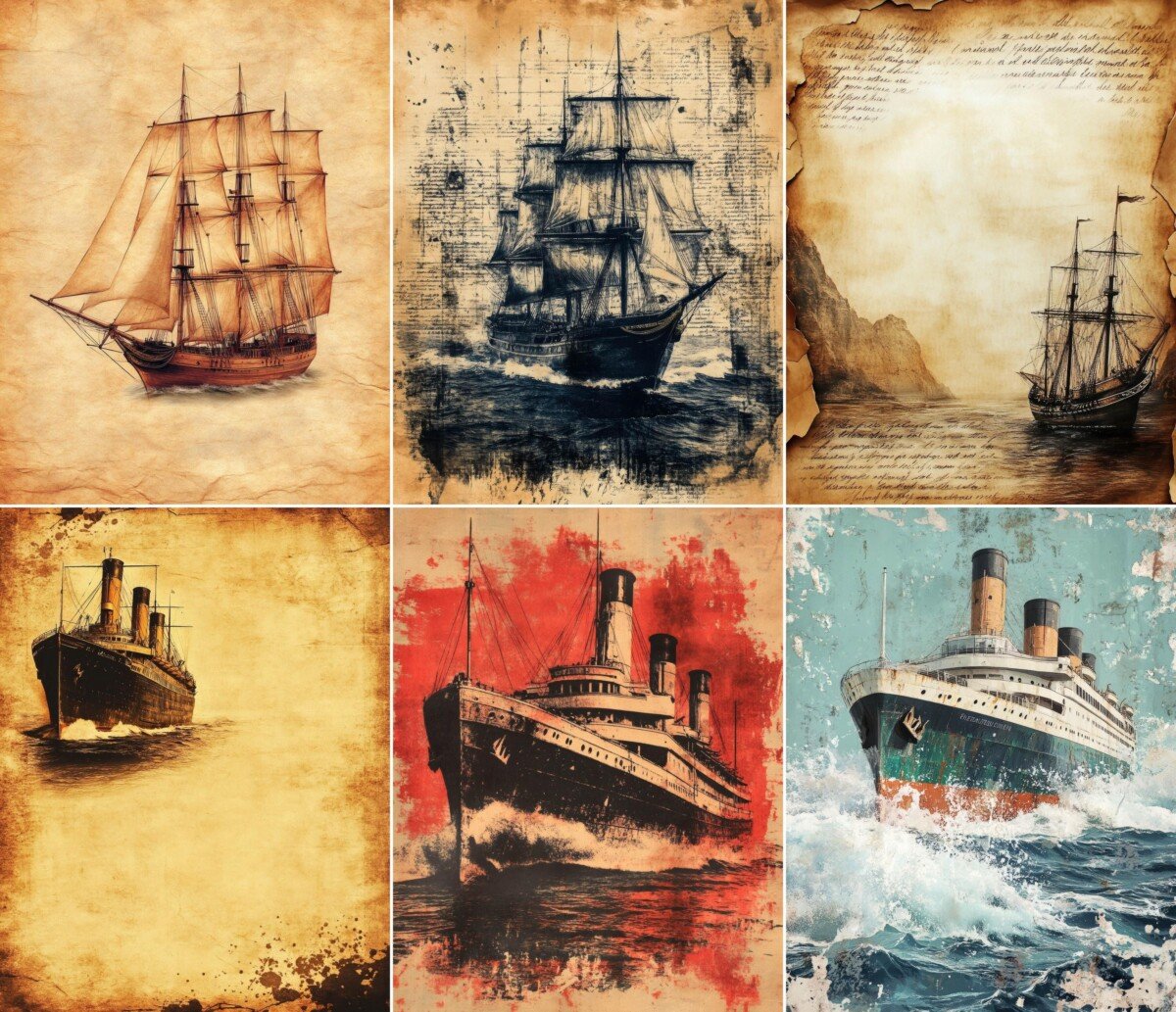 antique – 56 Antique Steamship Background Junk Journal Pages
