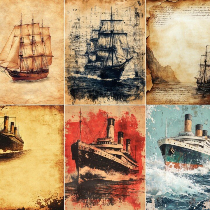 antique – 56 Antique Steamship Background Junk Journal Pages