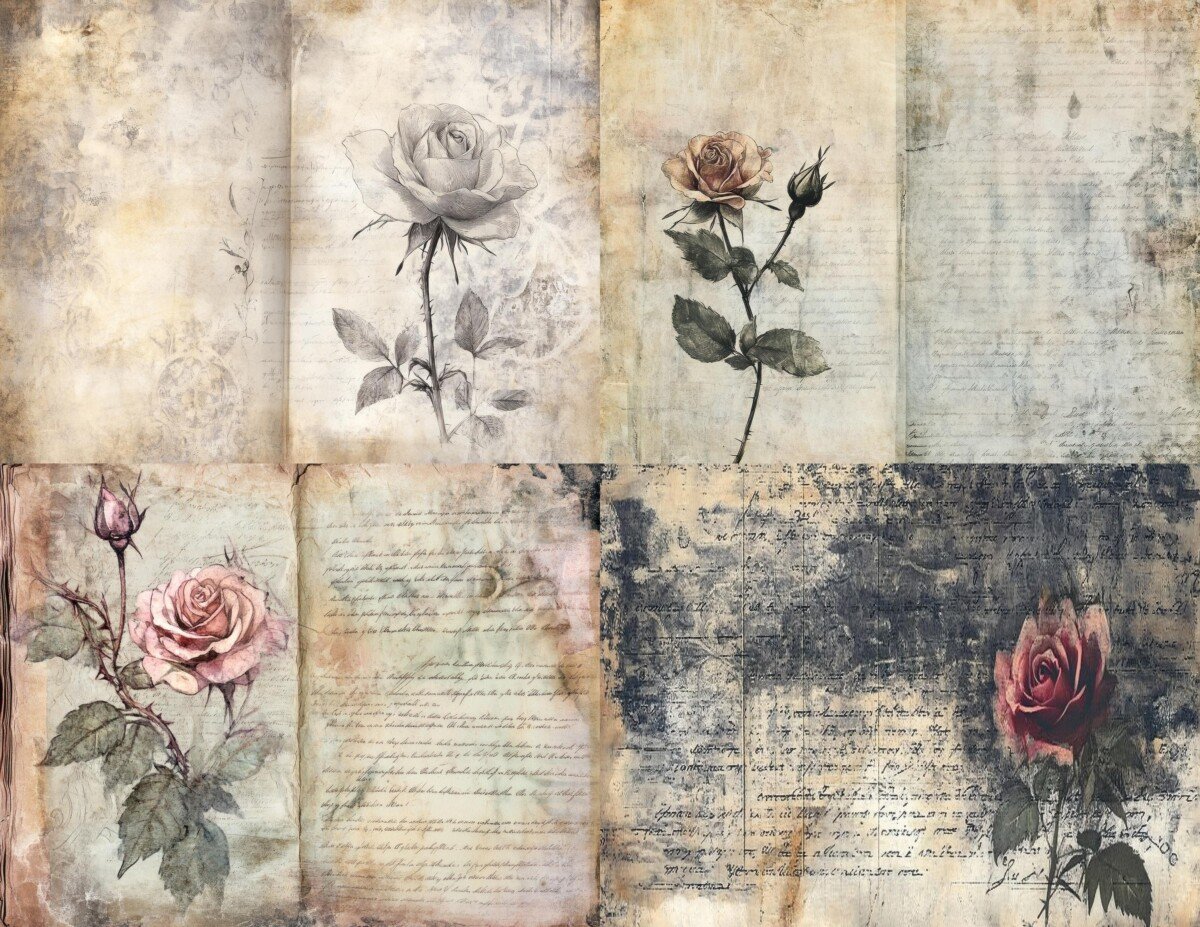 gothic – Gothic Damask Journal Pages, Vintage Rose Background Papers, Dark Academia Junk Journal Supplies, Scrapbooking Supplies, Digital Download