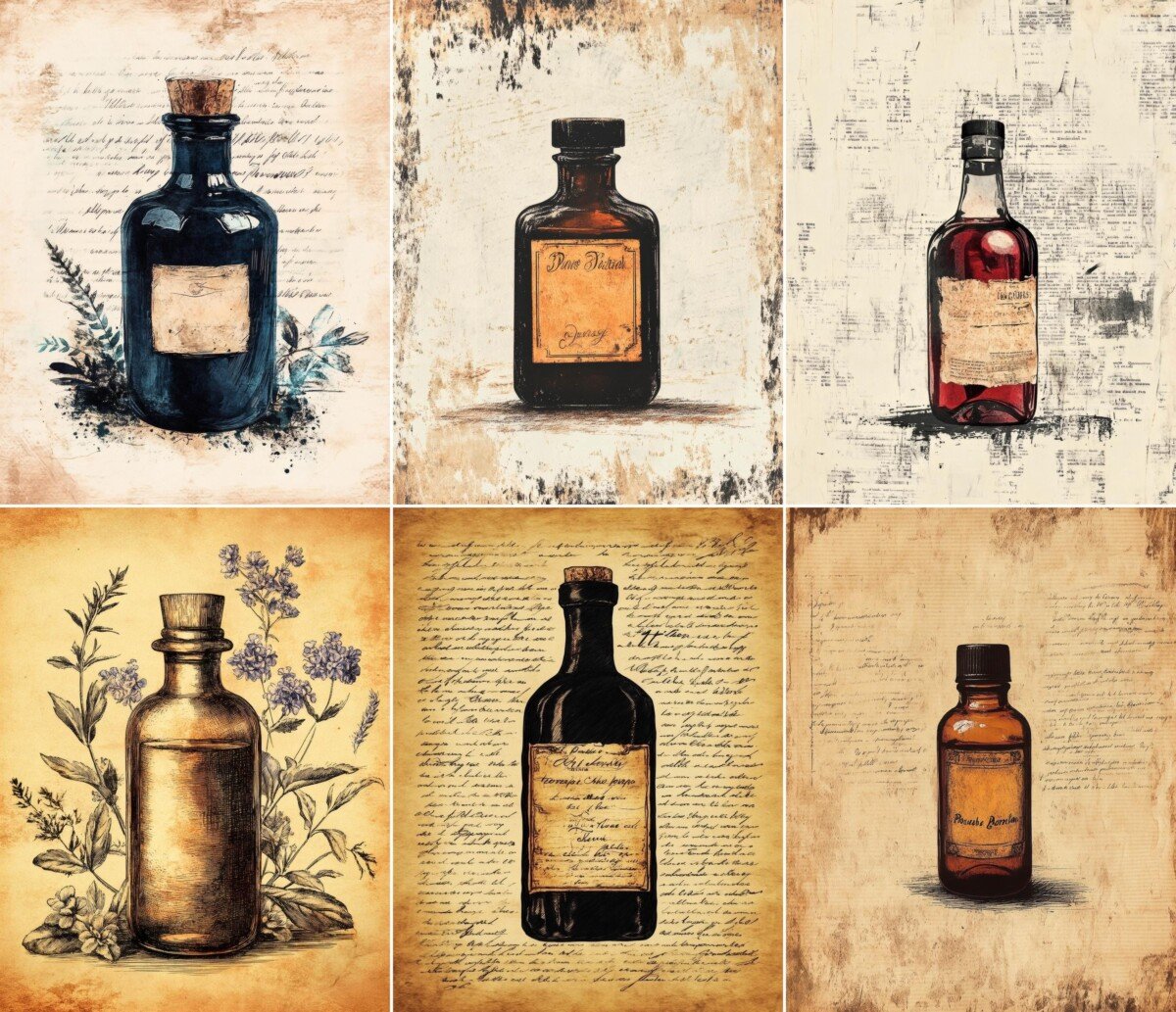 apothecary – 56 Apothecary Potion Bottle Background Junk Journal Pages