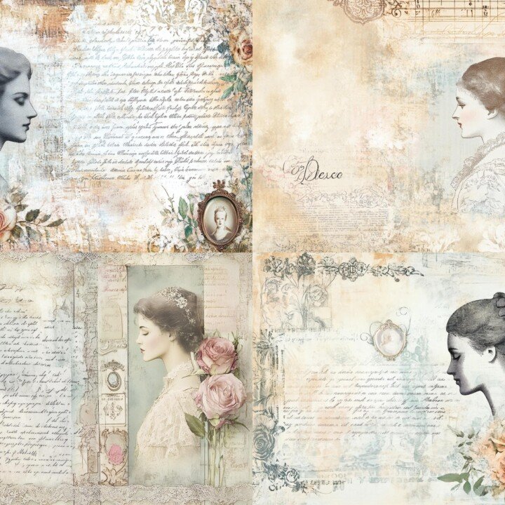 Victorian Lace Romance Papers – Shabby Floral Collage Set