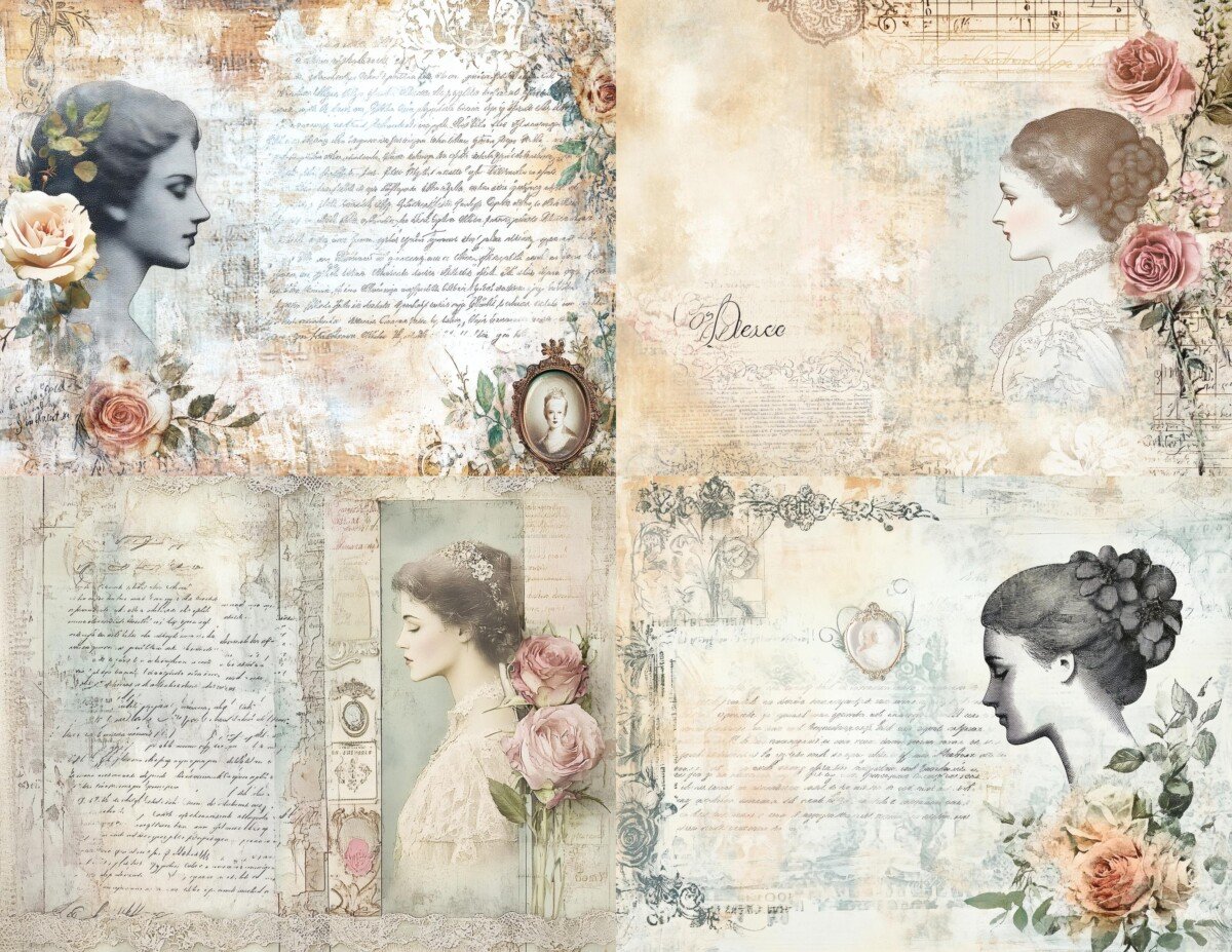 victorian – Victorian Lace Romance Papers, Romantic Floral Collage, Shabby Chic Journal Pages, Junk Journal Supplies, Digital Download