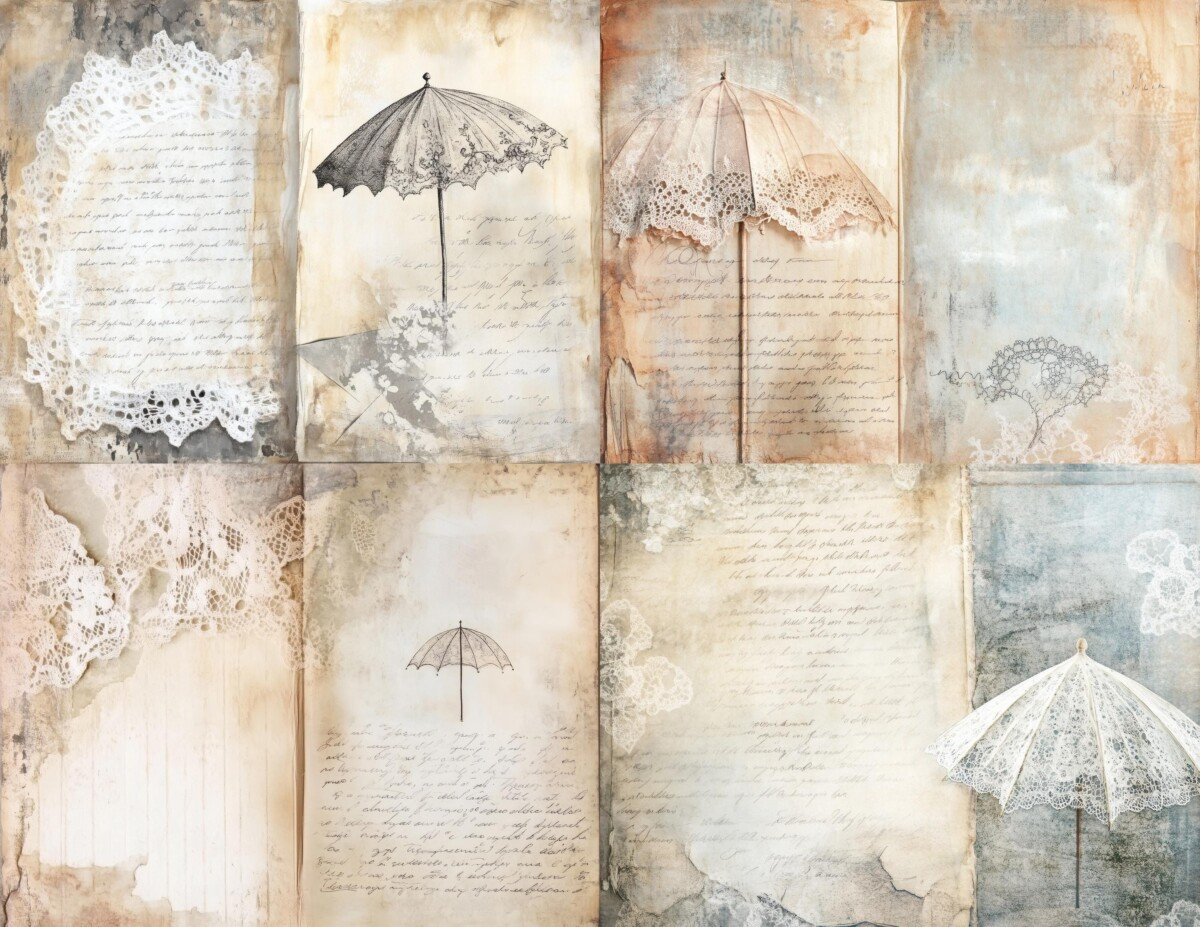 vintage – Vintage Junk Journal Pages, Victorian Lace Parasol Backgrounds, Antique Wallpaper Papers, Junk Journal Supplies, Digital Download