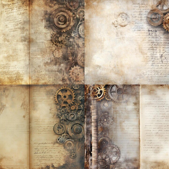 steampunk – Steampunk Journal Pages, Vintage Gear Background Papers, Industrial Collage Printables, Junk Journal Supplies, Digital Download